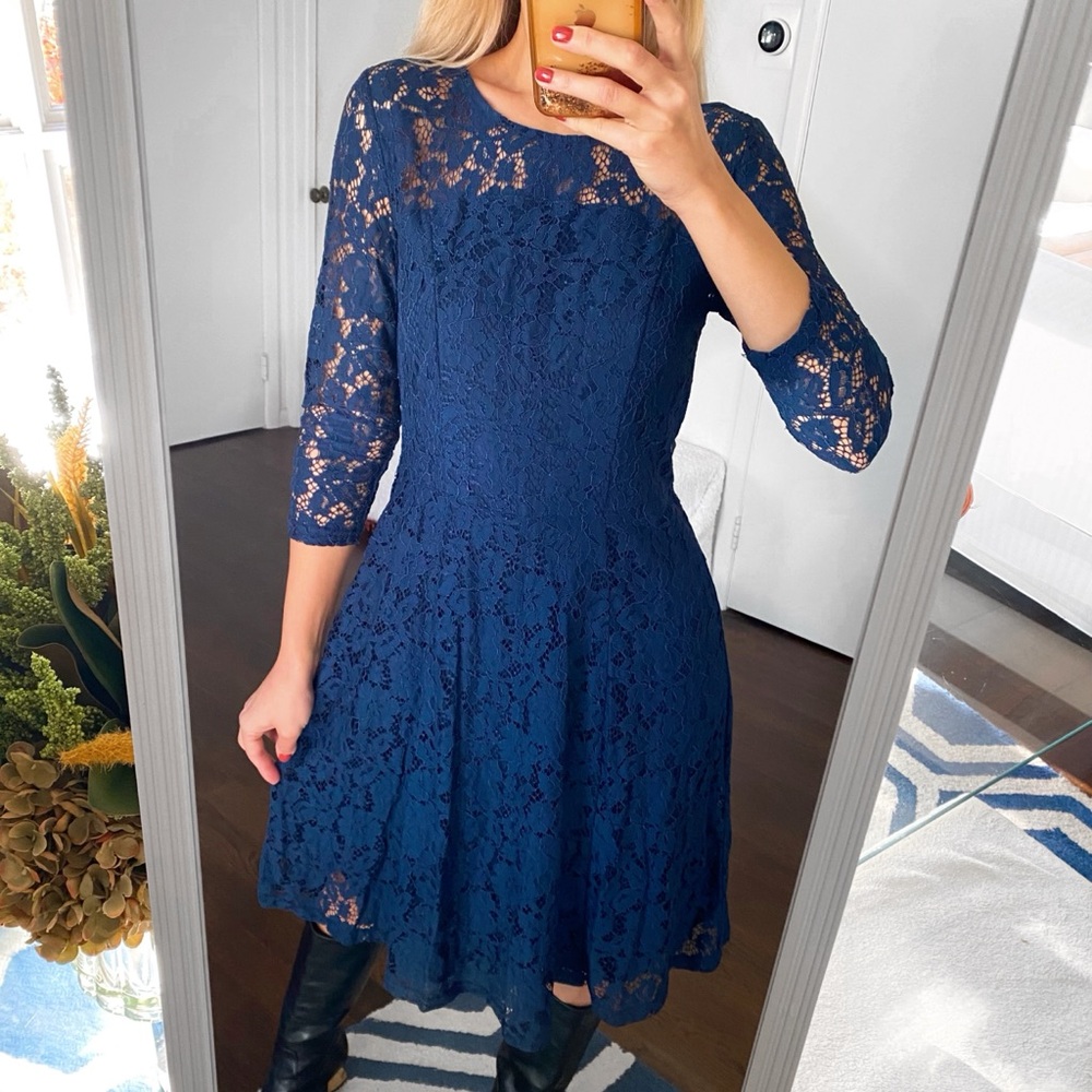 💙 DOROTHY PERKINS ELEGANT NAVY LACE LONG SLEEVE COCKTAIL DRESS!